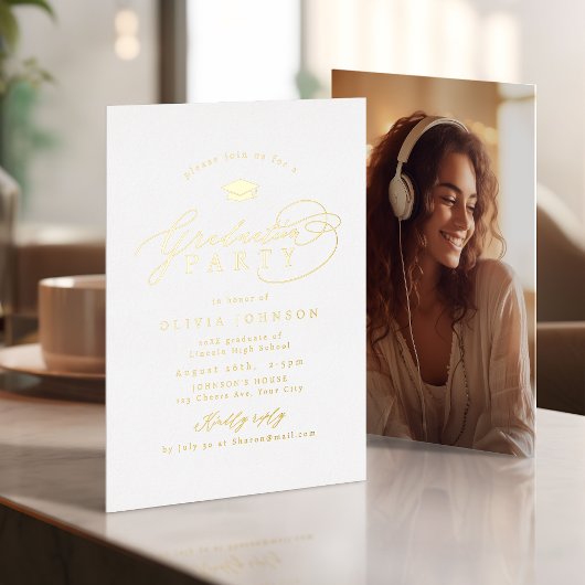 Simple Modern Calligraphy Photo Graduation Folie Uitnodiging