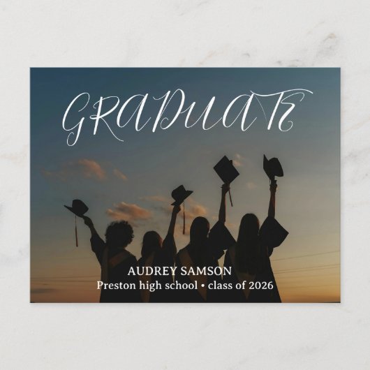 Simple Modern Calligraphy Photo Graduation  Uitnodiging Briefkaart (Voorkant)