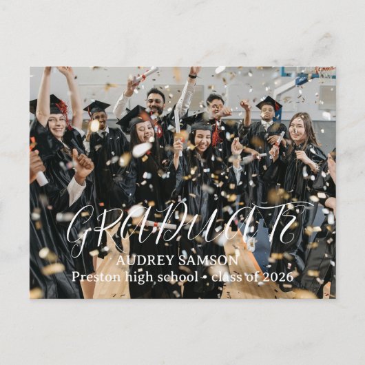 Simple Modern Calligraphy Photo Graduation  Uitnodiging Briefkaart (Voorkant)