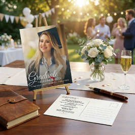 Simple Modern Calligraphy Photo Graduation   Uitnodiging Briefkaart