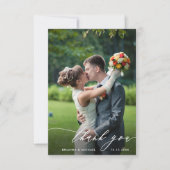 Simple Modern Calligraphy Wedding Photo Bedankkaart (Voorkant)