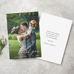 Simple Modern Calligraphy Wedding Photo Bedankkaart<br><div class="desc">Eenvoudige en moderne kalligrafie-bruiloft foto Hartelijk dank. Klik op de button Aanpassen hierboven voor een geavanceerdere aanpassing van dit ontwerp. Overeenkomende objecten zijn ook beschikbaar.</div>