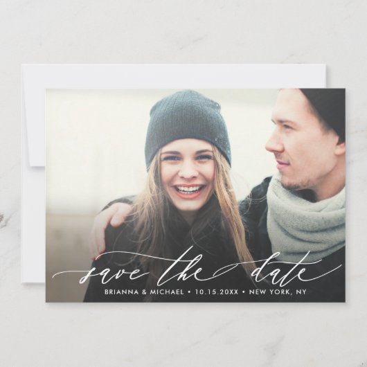 Simple Modern Calligraphy Wedding Photo Save The Date (Voorkant)
