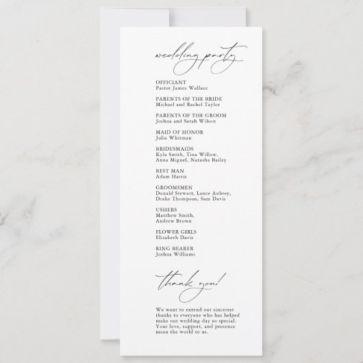 Simple Modern Calligraphy White Wedding Programme (Achterkant)