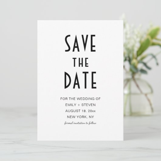 Simple Modern Chic Black Typography Foto Save The Date (Staand voorkant)