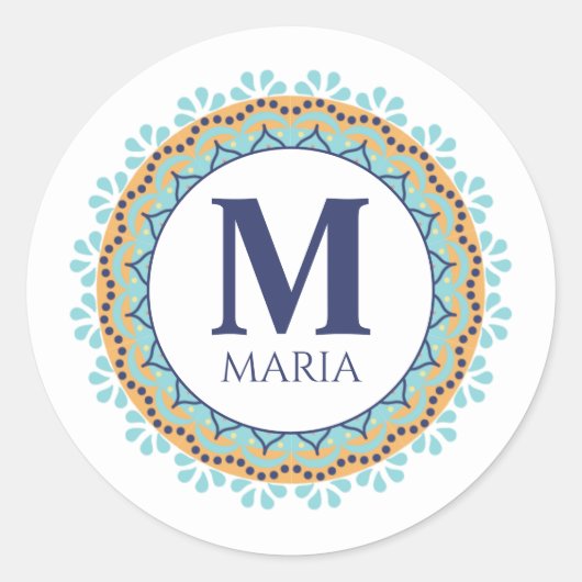 Simple Modern Chic Blue Monogram Naam Ronde Sticker (Voorkant)