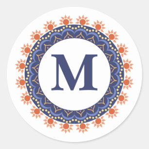 Simple Modern Chic Navy Blue Monogram Initiaal Ronde Sticker