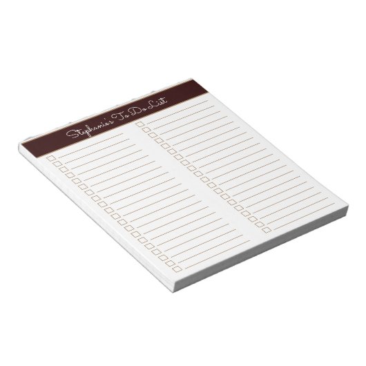 Simple Modern Chocolate Brown Two Column Checklist Notitieblok (Schuin)