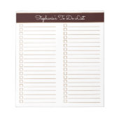 Simple Modern Chocolate Brown Two Column Checklist Notitieblok (Voorkant)
