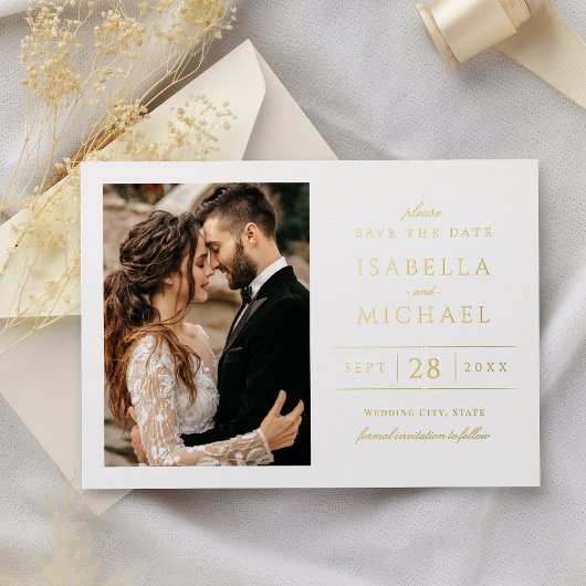 Simple Modern Classy Luxury Photo Save the Date Folie Uitnodiging