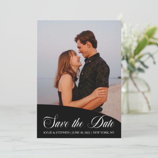 Simple Modern Classy Script Two Photo Weduwen Save Save The Date (Staand voorkant)