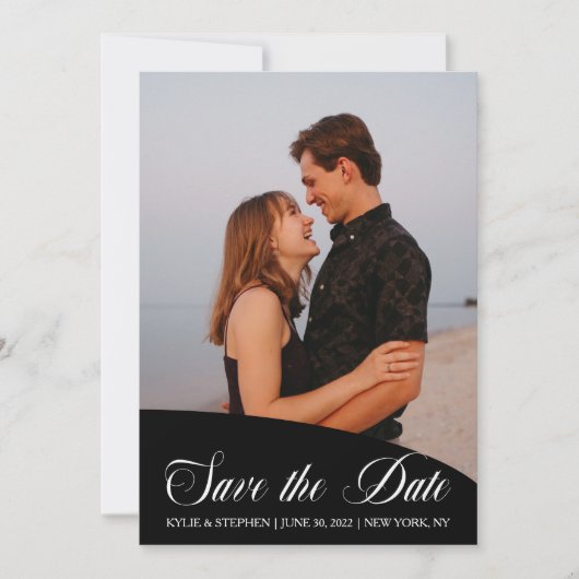 Simple Modern Classy Script Two Photo Weduwen Save The Date (Voorkant)