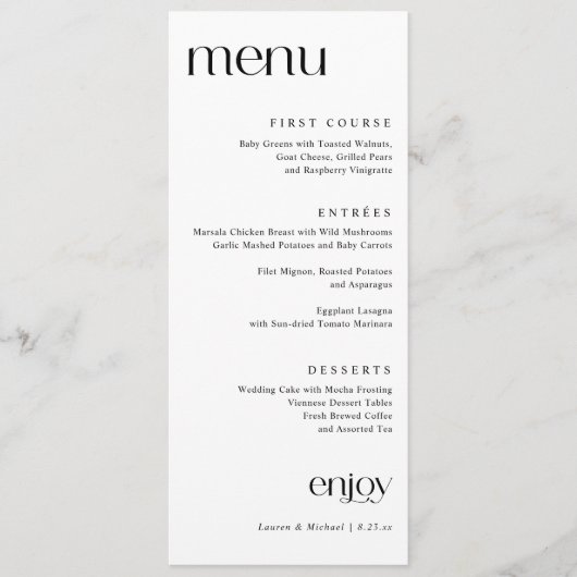 Simple Modern Classy Wedding Menu (Voorkant)