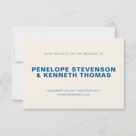 Simple Modern Cobalt Blue Photo Wedding Save The Date (Voorkant)