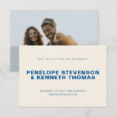 Simple Modern Cobalt Blue Photo Wedding Save The Date (Voorkant / Achterkant)