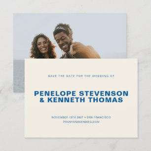 Simple Modern Cobalt Blue Photo Wedding Save The Date