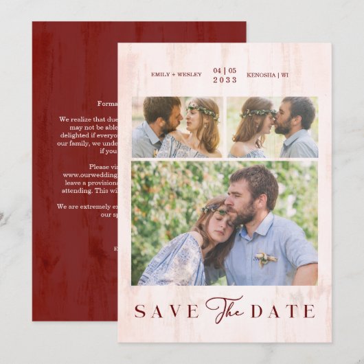 Simple Modern Collage Wedding Couple 3 Photos (Voorkant / Achterkant)