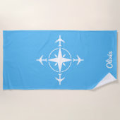 Simple Modern Compass and Airplane Travel Custom Strandlaken (Voorkant)