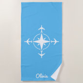 Simple Modern Compass and Airplane Travel Custom Strandlaken (Voorkant)