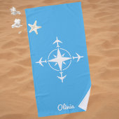 Simple Modern Compass and Airplane Travel Custom Strandlaken