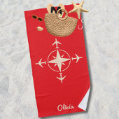 Simple Modern Compass and Airplane Travel Custom Strandlaken