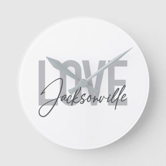 Simple, modern, cool design Love Jacksonville Ronde Klok (Voorkant)