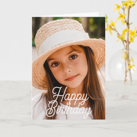 Simple Modern Cursive Custom Photo Birthday Kaart (Gele Bloem)