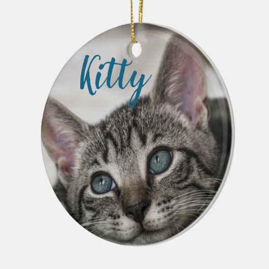 Simple Modern Custom Cat Name and Photo  Keramisch Ornament (Links)