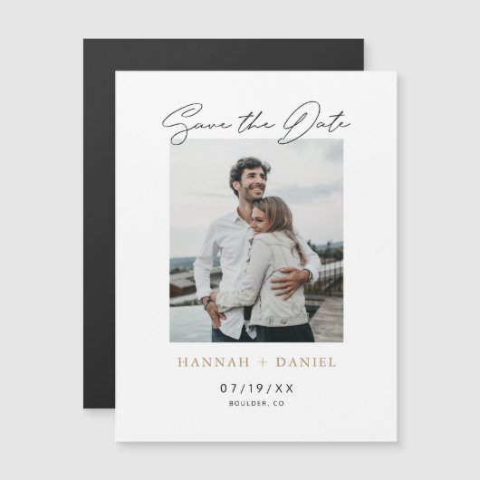 Simple Modern Custom Photo Wedding Save the Date Magnetische Uitnodiging (Voorkant / Achterkant)