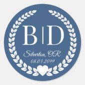 Simple Modern Deep Steel Blue Monogram Ronde Sticker (Voorkant)