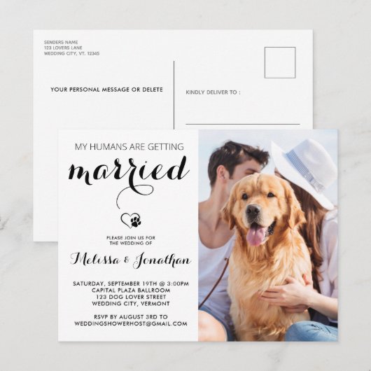 Simple Modern Dog Photo Personalized Pet Wedding Uitnodiging Briefkaart (Voorkant / Achterkant)