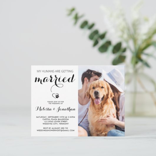 Simple Modern Dog Photo Personalized Pet Wedding Uitnodiging Briefkaart (Staand voorkant)