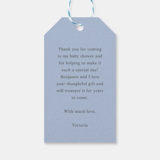 Simple Modern Dusty Blue Baby shower Cadeaulabel (Achterkant)