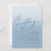 Simple Modern Dusty Blue Navy Photo Wedding Kaart (Voorkant)