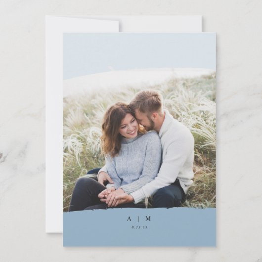 Simple Modern Dusty Blue Navy Photo Wedding Kaart (Achterkant)