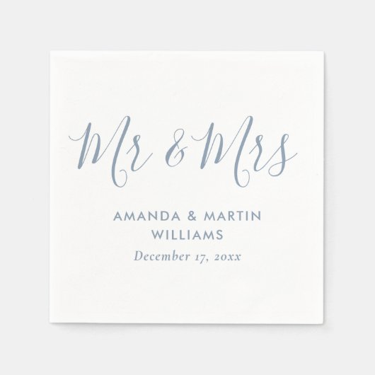 Simple Modern Dusty Blue Script Mr en Mrs Wedding Servet (Voorkant)