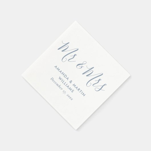 Simple Modern Dusty Blue Script Mr en Mrs Wedding Servet (Hoek)