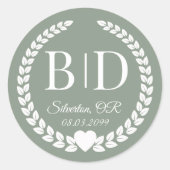 Simple Modern Earthy Woodland Green Monogram Ronde Sticker (Voorkant)