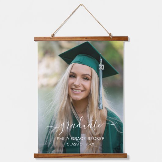 Simple Modern Elegant Afstuderen Photo Afstuderen Hangend Wandkleed (Voorkant)