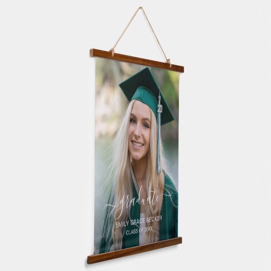 Simple Modern Elegant Afstuderen Photo Afstuderen Hangend Wandkleed (Gebogen)