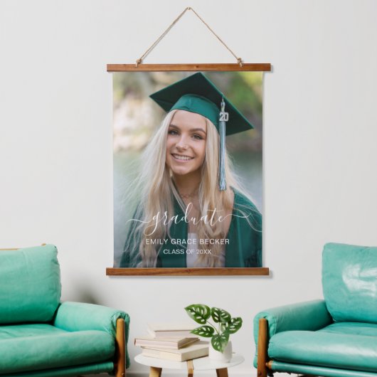 Simple Modern Elegant Afstuderen Photo Afstuderen Hangend Wandkleed (Woonkamer)