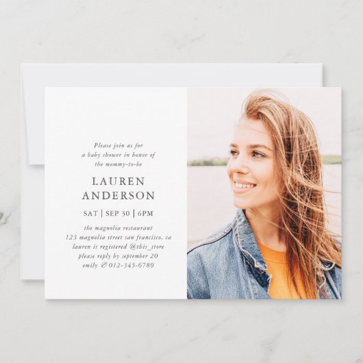 Simple Modern Elegant Chic Photo Baby shower Kaart (Voorkant)