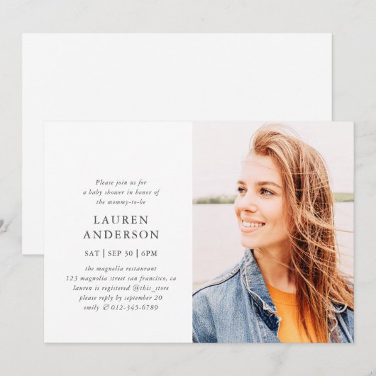 Simple Modern Elegant Chic Photo Baby shower Kaart (Voorkant / Achterkant)