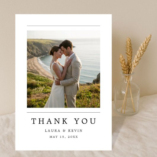 Simple Modern Elegant Coastal Photo Wedding Bedankkaart
