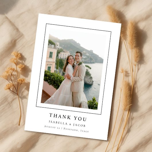 Simple Modern Elegant Destination Wedding Photo Bedankkaart