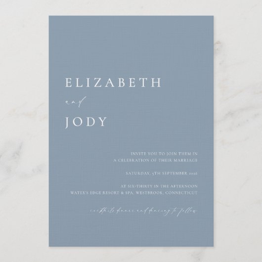 Simple Modern Elegant Dusty Blue Wedding  Kaart (Voorkant)