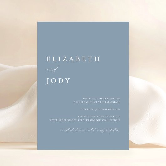 Simple Modern Elegant Dusty Blue Wedding  Kaart