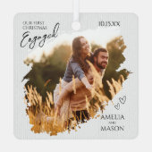 Simple Modern Elegant Engaged Photo Christmas Metalen Ornament (Achterkant)