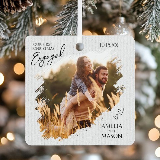 Simple Modern Elegant Engaged Photo Christmas Metalen Ornament