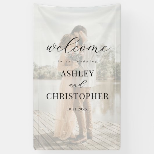 Simple Modern Elegant Photo Wedding Welcome Spandoek (Verticaal)